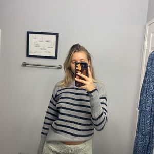 Navy + grey striped crewneck sweater